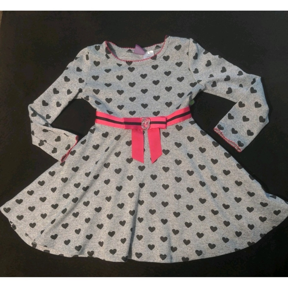 Dollie & Me Girls Grey Long Sleeve Dress With Hearts Size 5